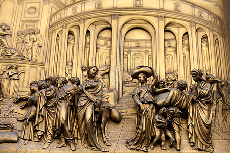 佛罗伦萨浸礼会 天堂之门小组青铜宽慰洗礼池世界旅行大教堂游客艺术信仰遗产图片