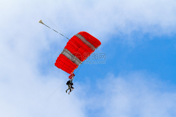 Skydiver 降落伞打开跳伞乐趣蓝天飞行运动漂浮快感天空危险跳跃图片