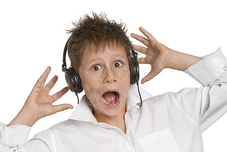 带耳机的男孩立体声情感音乐男性工作室技术记录压力损害青春期图片