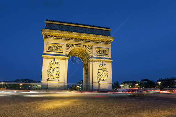 查尔斯戴高乐广场 巴黎 法兰西岛历史性建筑学日落城市纪念碑旅游正方形历史旅行照明图片