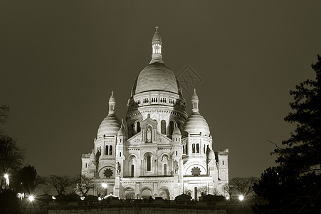 法国巴黎 法国伊尔德法兰西蒙特马特建筑学黑与白历史性白色历史圆顶照明天炉宗教旅游图片