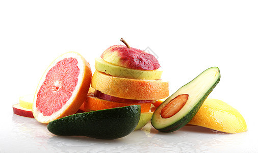 异国水果的品种组合红色橙子饮食奇异果菠萝季节绿色杏子热带桃子图片