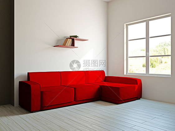 红沙发和在客厅里图片
