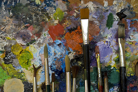 画笔和调色板生活褶皱兔子研究所蛋彩画艺术画架差别房屋正方形图片