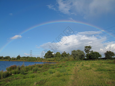 英国诺丁汉郡湖天空树木风景彩虹阳光图片