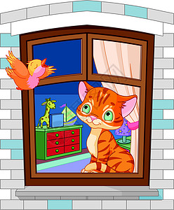 坐在窗户上的小可爱小猫图片