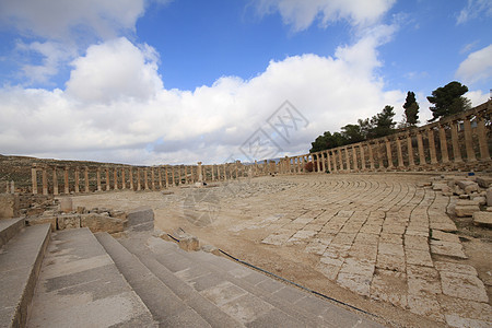 约旦贾拉什奥瓦尔广场历史入口建筑学旅行旅游帝国纪念碑首都柱子沙漠图片