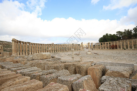 约旦贾拉什奥瓦尔广场旅行纪念碑帝国入口石头首都旅游废墟建筑学天空图片