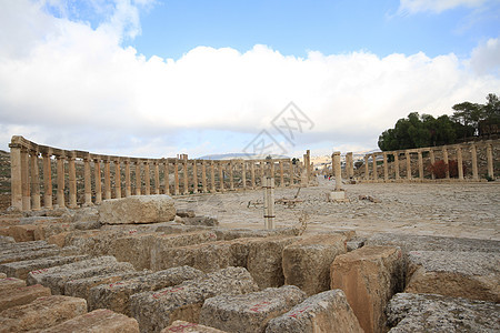 约旦贾拉什奥瓦尔广场帝国首都寺庙石头历史文明旅游沙漠柱子旅行图片