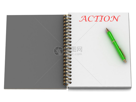笔记本页上的行动单词图片
