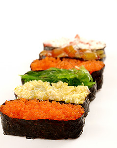 隔离的寿司套件海藻章鱼菜单风格鱼卵餐厅午餐美食螃蟹蟹卵图片