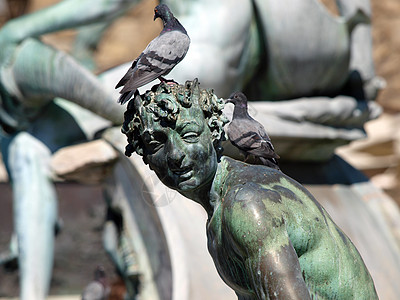 意大利佛罗伦萨Neptune喷泉海王星艺术石头狮子领主双锥雕像宽慰雕塑脑袋图片