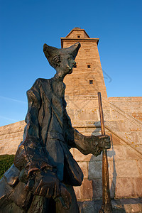西班牙加利西亚La Coruaa 赫拉克勒斯塔旅游城市雕塑遗产大力士石头楼梯建筑晴天灯塔图片