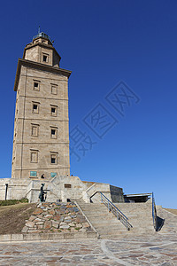 西班牙加利西亚La Corua赫拉克勒斯塔楼梯遗产大力士建筑学历史性建筑灯塔旅游石头晴天图片