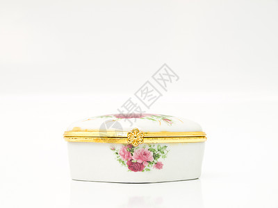 用于为女士保留lozenge或糊贴剂的陶瓷案件包装制品花朵魅力盒子菱形首饰宝石修剪白色图片