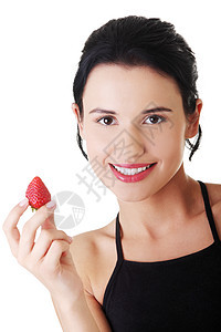 漂亮漂亮的女人吃草莓身体微笑女孩营养早餐甜点损失食物饮食水果图片