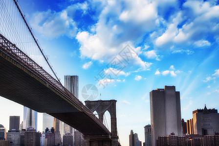 纽约市 布鲁克林桥和曼恩的极佳日落风景图片