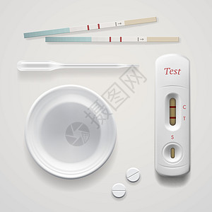 阳性怀孕测试套件 在白色上隔离图片