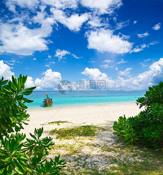 海 海蓝色海岸热带阳光假期海洋晴天旅行放松天堂图片