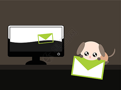 带电子邮件插图的卡通狗小狗艺术棕色宠物卡通片邮件图片