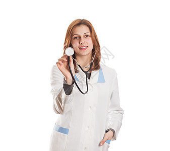 具有听诊器的有吸引力的女医生微笑工作处方医疗快乐药品疾病健康女性头发图片