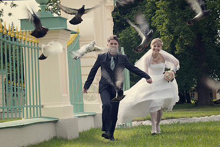 结婚日期两个人丈夫公园族裔夫妇婚礼白色黑色新婚家庭图片