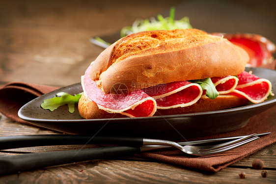 桑威奇配萨利米青菜猪肉香肠小吃桌子面包农场营养午餐草药图片