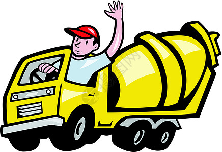 建筑工人 司机 水泥混合卡车工人工业货车驾驶卡通片混合器运输艺术品插图设备图片