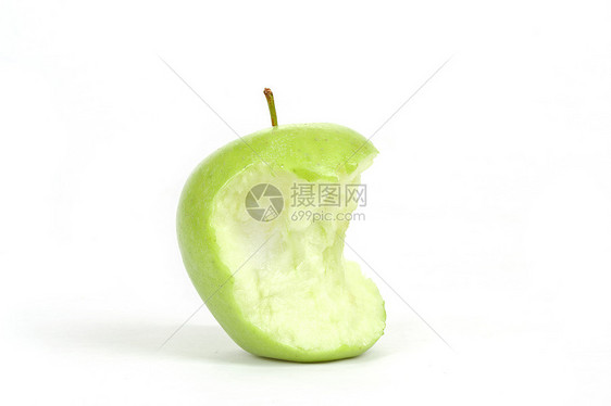 孤立在白色上的绿咬苹果果汁小吃花园宏观水果美食阴影食物废料图片