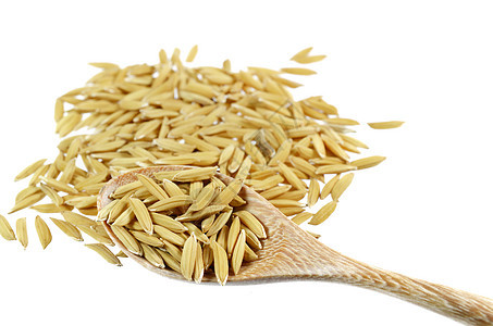 稻谷和木勺被白的孤立稻田培育食物谷物黄色收成粮食栽培植物种子图片