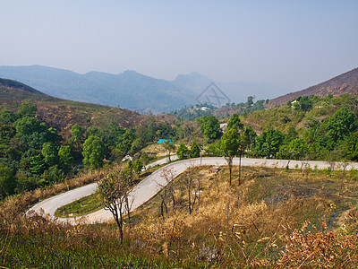 泰国清莱Phatang山路透视山墙天空旅游风景宝塔森林蓝色墙纸天气国家图片