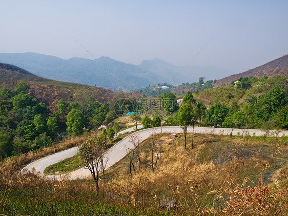 泰国清莱Phatang山路透视山墙天空旅游风景宝塔森林蓝色墙纸天气国家图片