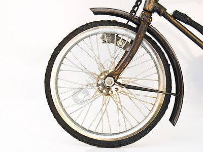 白色背景孤立的铁脚踏车模型前轮框架金属生态城市古董乐趣车轮车辆机械娱乐图片