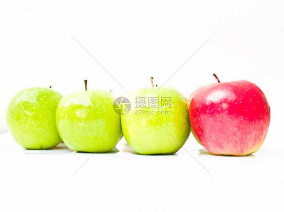 白色背景孤立的绿苹果和红苹果团体食物营养绿色饮食茶点红色水果植物图片