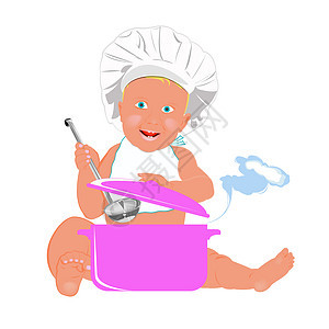 为婴儿提供健康营养食品食物横幅插图甜点稀饭平底锅早餐围兜配件孩子图片