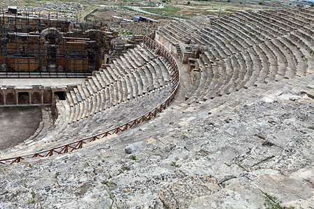 土耳其Pamukkale地区Hieropolis的剧院废墟火鸡城市石头文化遗产温泉旅行考古学古物神话图片