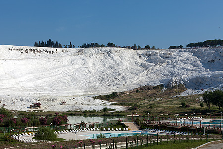 土耳其帕穆卡勒的特雷弗丁池和梯田碳酸盐水池温泉订金假期旅行洗澡矿物岩石青色图片