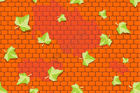 砖墙上的叶子橙子藤蔓植物绿色石头程式化图片