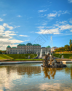 奥地利维也纳贝尔韦代尔宫殿旅游地标历史性博物馆雕像公园旅行池塘喷泉城堡图片