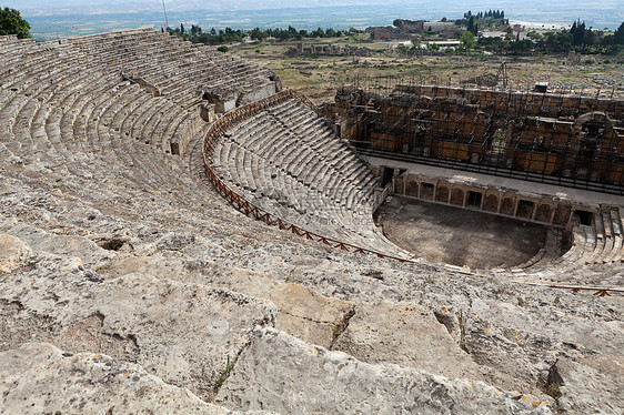 土耳其Pamukkale地区Hieropolis的剧院废墟历史纪念碑温泉石头国家神话火鸡旅游地标遗产图片