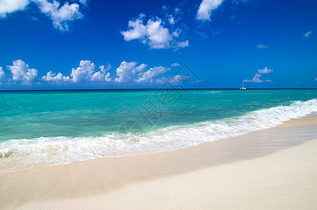 海滩沙滩阳光场景地平线旅行蓝色海岸线热带风景气候假期图片