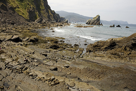 圣胡安德加兹特鲁加特悬崖海洋海岸线岩石支撑地区海滩银行隐士海岸图片