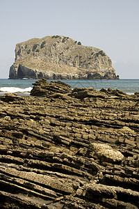 圣胡安德加兹特鲁加特港口隐士悬崖支撑海洋岩石海岸银行石头地区图片