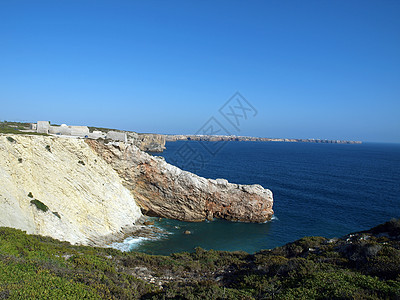 葡萄牙圣文森特角附近的古迹悬崖海岸危险波浪地平线海洋警告荒野旅游全景旅行保险图片