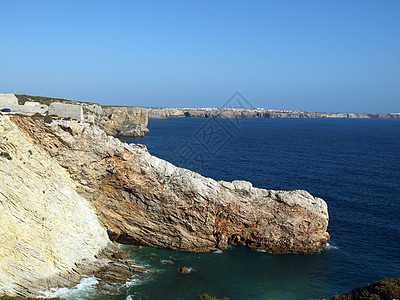 葡萄牙圣文森特角附近的古迹悬崖海岸保险全景海洋旅行警告旅游海岸线岩石尖岩荒野图片