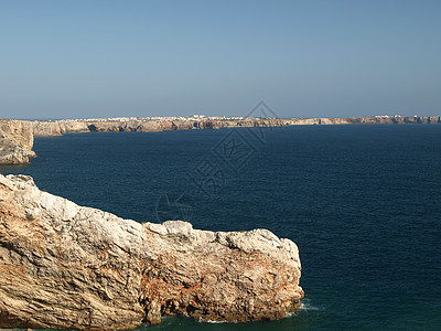 葡萄牙圣文森特角附近的古迹悬崖海岸尖岩海洋灯塔地平线旅游海岸线旅行波浪蓝色石窟图片