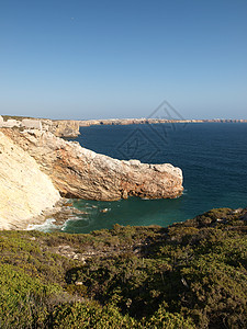 葡萄牙圣文森特角附近的古迹悬崖海岸石窟危险海洋旅游灯塔岩石尖岩荒野保险波浪图片