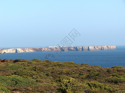 葡萄牙圣文森特角附近的古迹悬崖海岸蓝色地平线灯塔岩石海岸线尖岩海洋全景警告保险图片