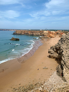 葡萄牙圣文森特角附近的古迹悬崖海岸警告海岸线海洋尖岩旅行旅游石窟岩石波浪灯塔图片