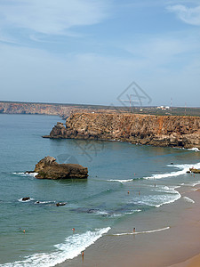 葡萄牙圣文森特角附近的古迹悬崖海岸岩石全景海岸线危险蓝色旅行保险波浪灯塔地平线图片